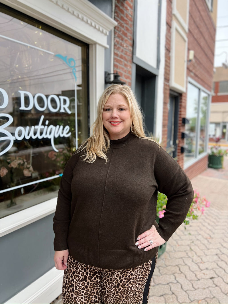 Curvy Front Seam Mock Neck Sweater