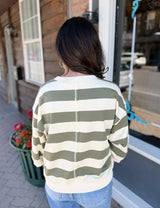 Olive V-Notched Bold Striped Top