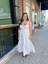 Pink & White Floral Stripe Dress with Buttons