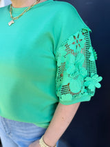 Green Lace Short Sleeve Top