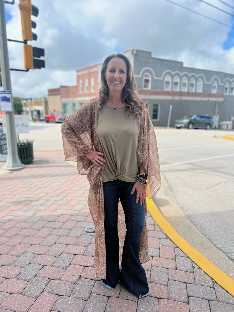Brown Paisley Print Kimono