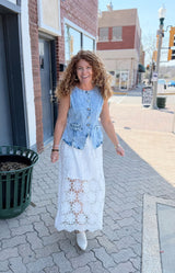 Washed Tailored Denim Button Down Vest