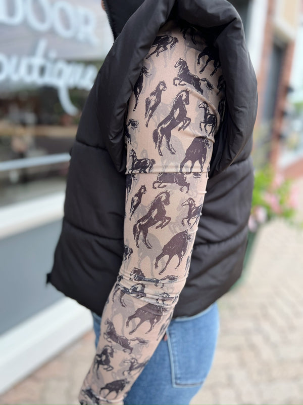 Taupe Mesh Western Horse Graphic Top