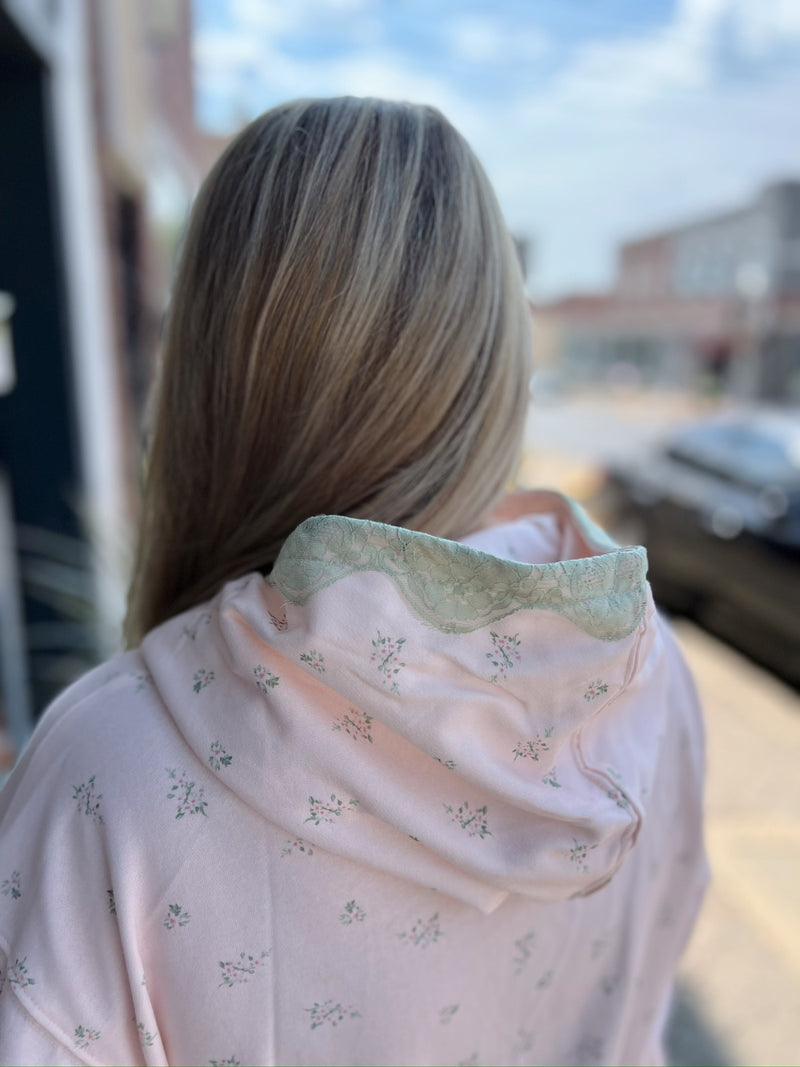 Pink Ditsy Flower Printed Hoodie