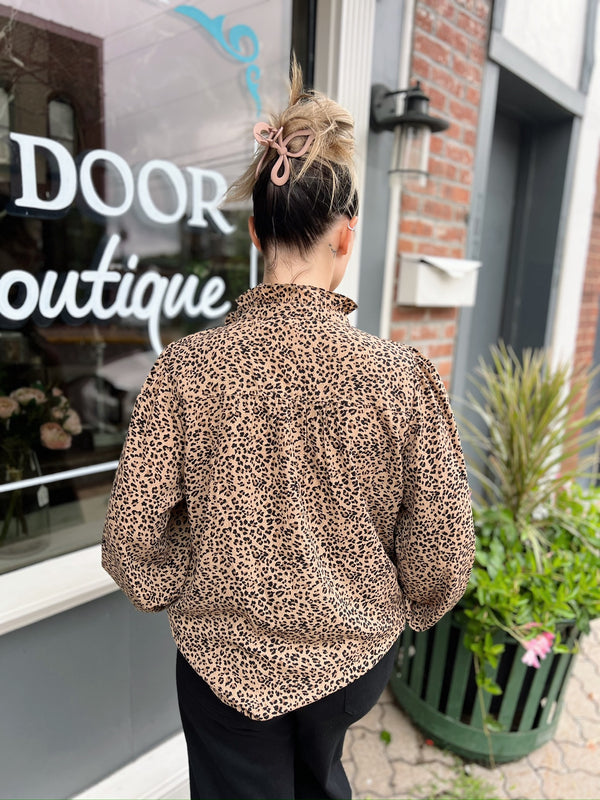 Leopard Long Sleeve Shirt With Ruffle Detail
