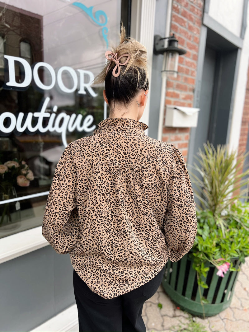 Leopard Long Sleeve Shirt With Ruffle Detail