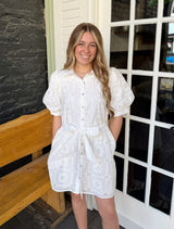 White Eyelet Collared Dress