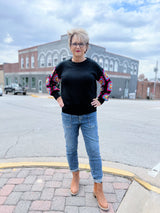 Black Crocheted Sleeve Sweater