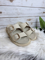 Rosa's Dual Strap Gold Buckle Sandals