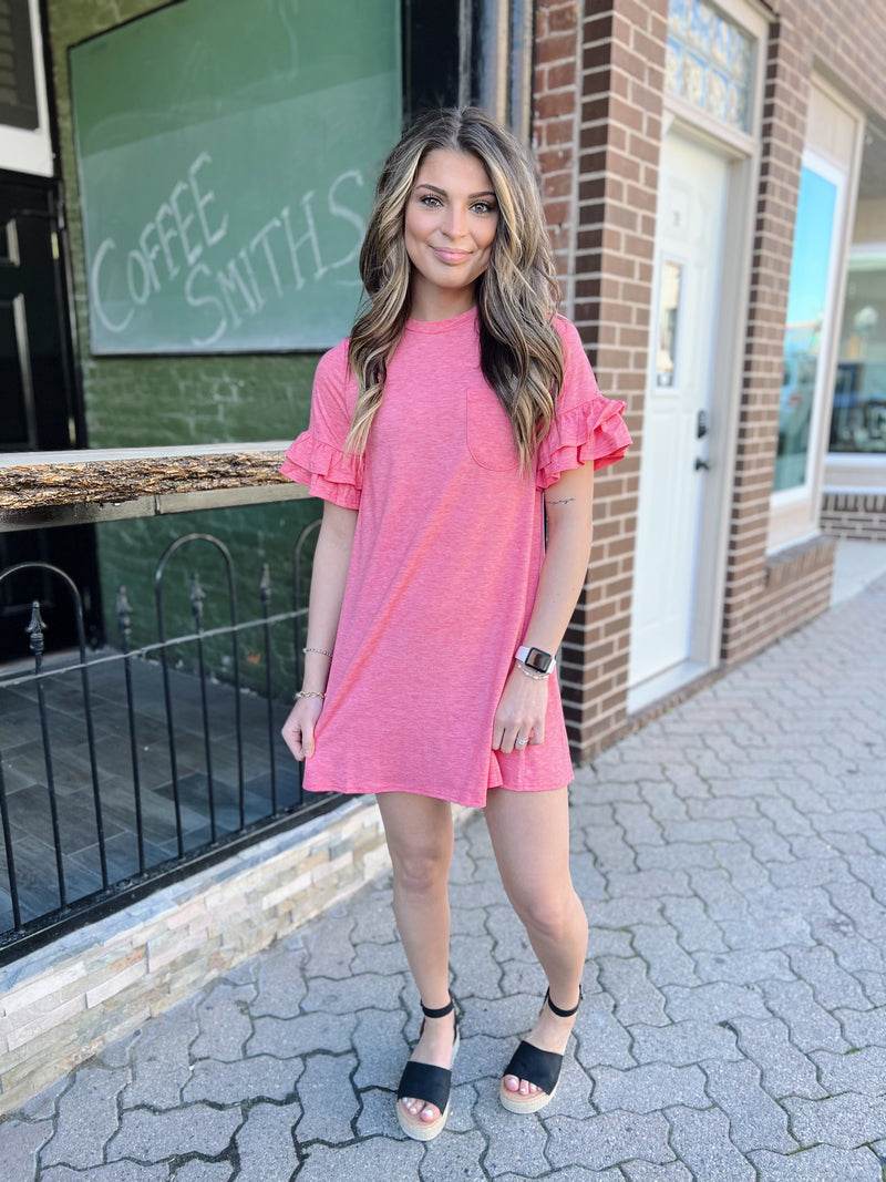 Basic Ruffle Sleeve Tee Dress