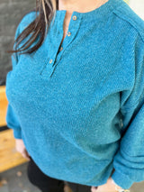 Curvy Exposed Seam Henley Sweater