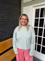 Curvy Light Sage Boho Bubble Sleeve Top