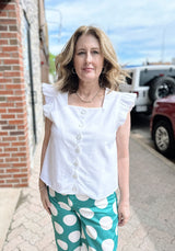 White Scallop Edge Button Down Top