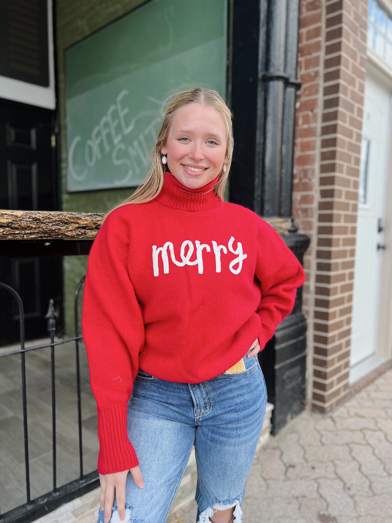 Red Merry Turtleneck Sweater