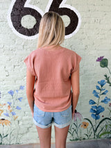 Light Rust Short Sleeve Split Neck Sweater