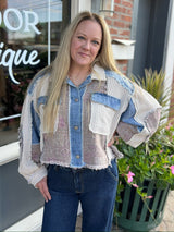Chambray & Patchwork Jacket With Pockets