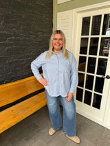 Curvy Blue Striped Long Sleeve Collared Shirt