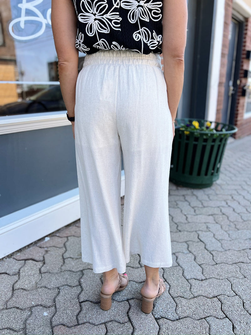 Oatmeal Linen Wide Leg Pants