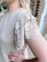 Taupe with Leopard Ruffle Sleeves Top
