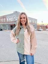 Soft Corduroy Colorblock Shacket