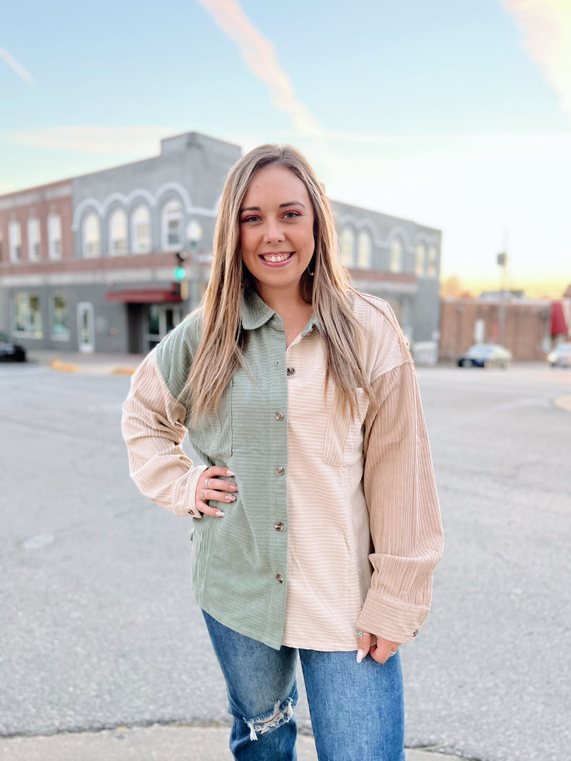 Soft Corduroy Colorblock Shacket