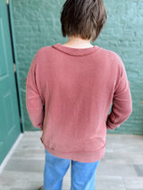 Corded Rib Long Sleeve Round Neck Pullover