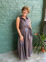 Navy and Brown Stripe Sleeveless Dress