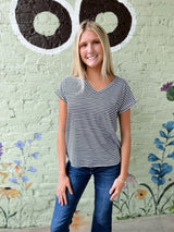 Navy striped V- Neck Top