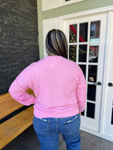 Pink Rib Patch Pullover Top