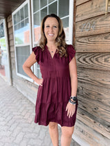 Ruffle Cap Sleeve V-Neck Dress