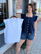 White Scallop Edge Button Down Top