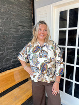 Curvy Boho Paisley Puff Sleeve Blouse