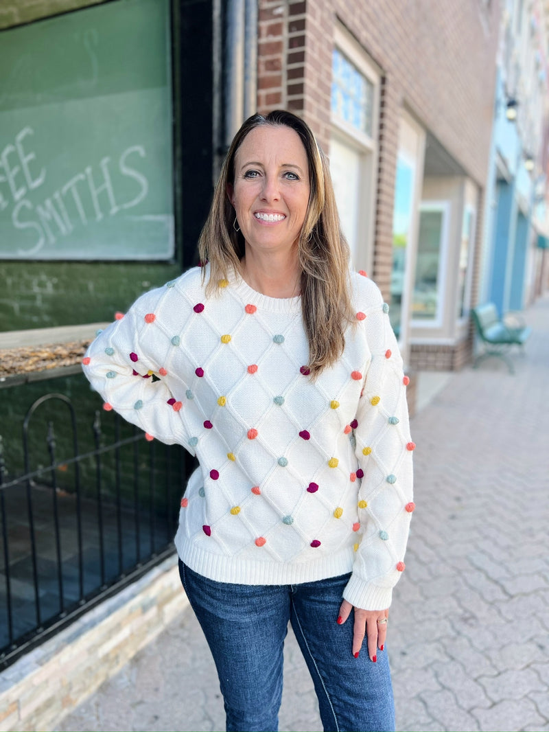 Cream Multi Puff Ball Sweater