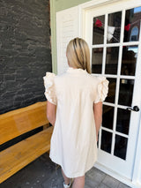 Ivory Button Down Ruffle Detail Dress