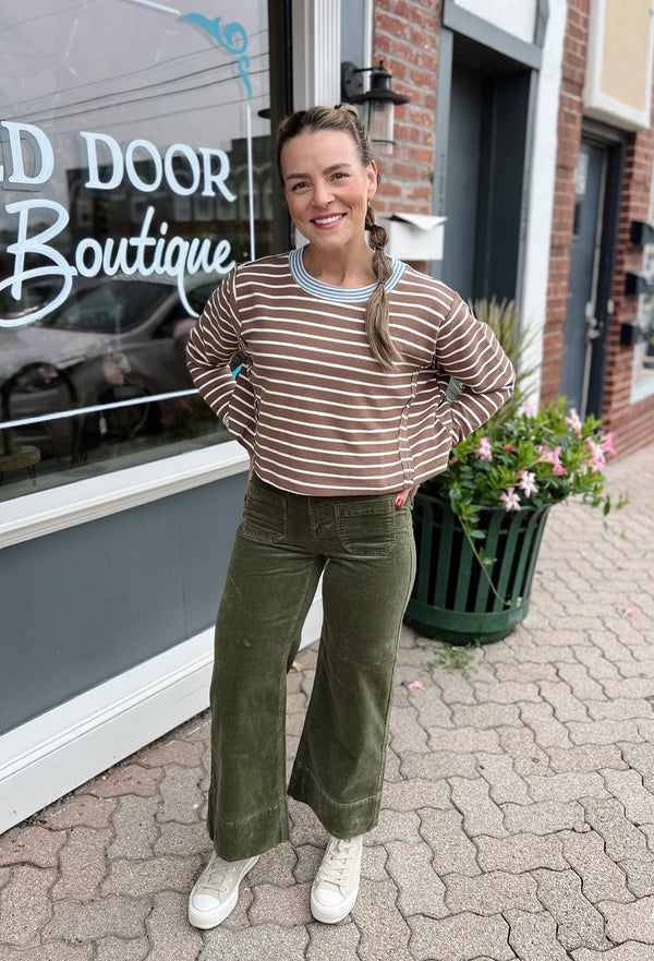 Mocha Striped Cropped Shirt
