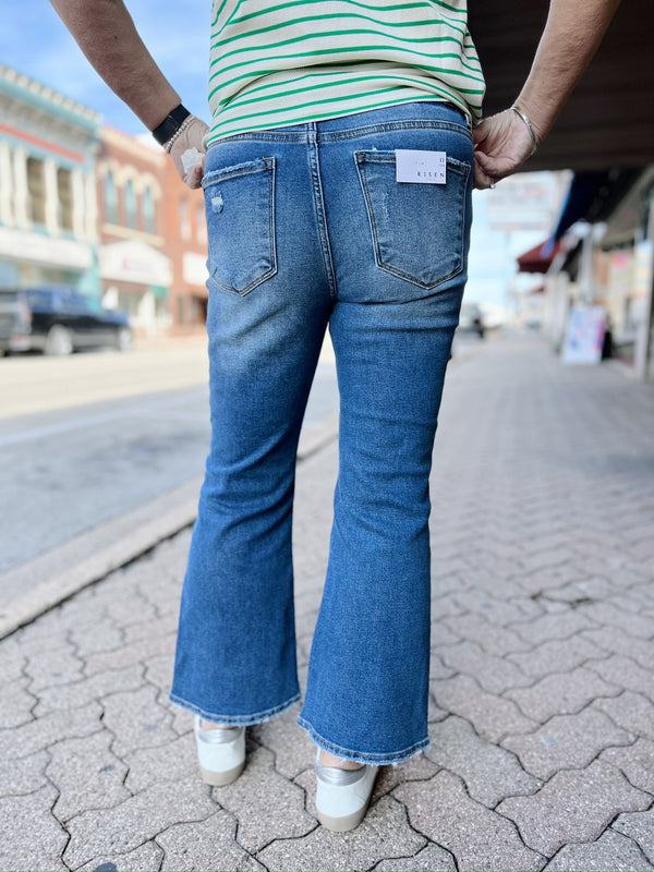 Montgomery's Mid Rise Cropped Flare Jeans