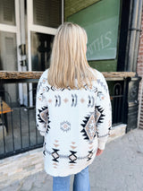 White Mix Aztec Print Cardigan