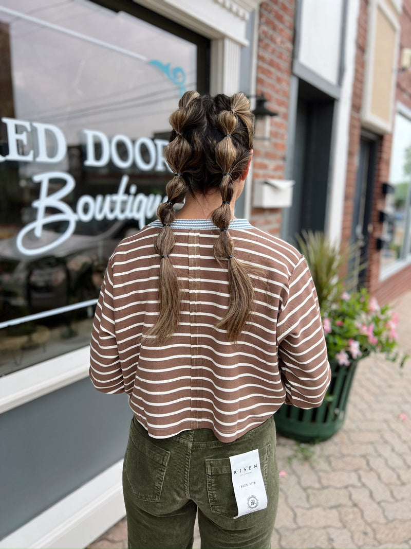 Mocha Striped Cropped Shirt