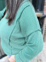 Curvy Raised Rib Long Sleeve Round Neck Pullover