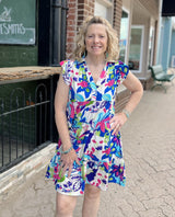 White Multi Color Floral Printed V-Neck Dress