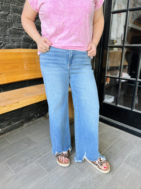 Natalie High Rise Crop Jeans with Wide Step Hem