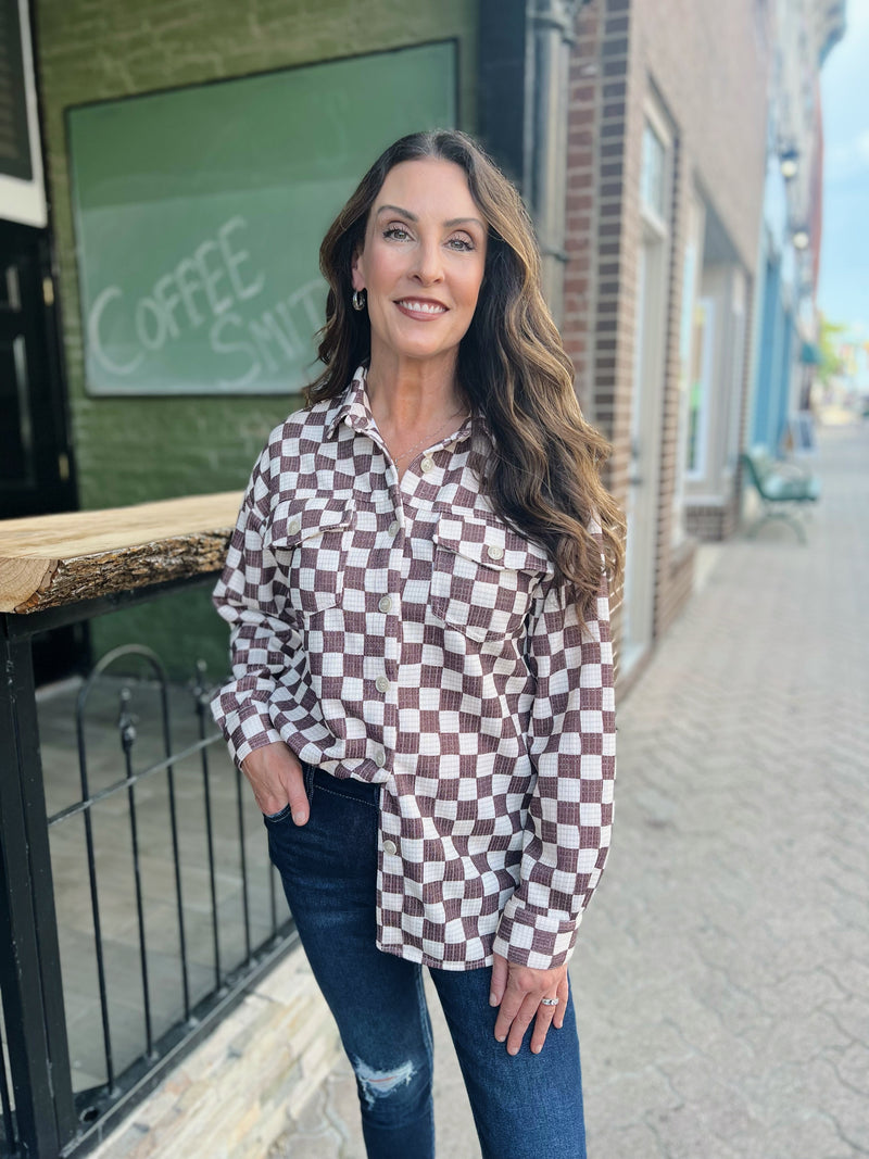 Brown Checkered Print Shacket