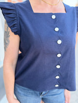 White Scallop Edge Button Down Top
