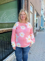 Curvy Pink Daisy Sweater