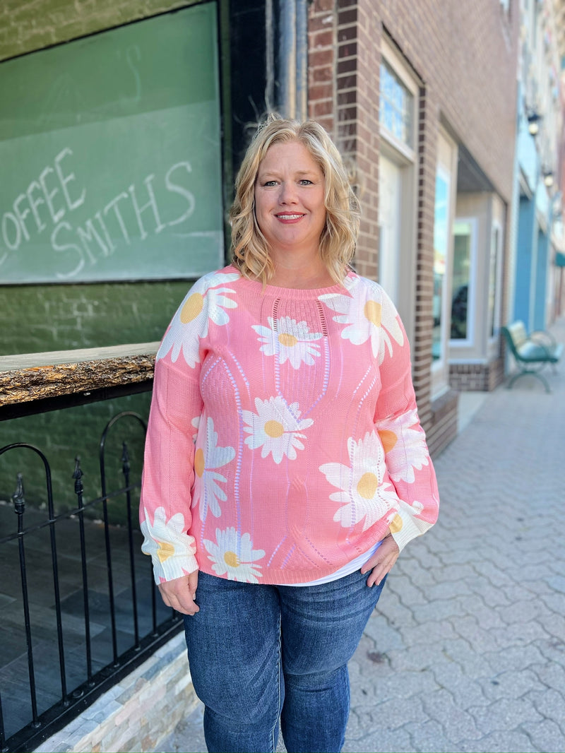 Curvy Pink Daisy Sweater