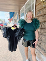 Ribbed Leopard Tulle Sleeve Top