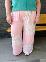 Curvy Light Pink Color Block Floral Pants