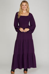 Smocked Balloon Sleeve Midi Dress