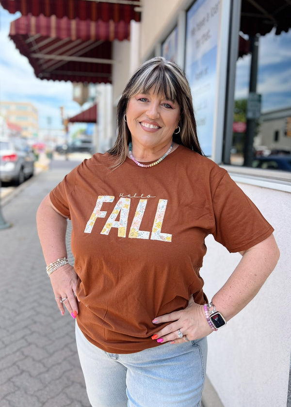 Brown Hello Fall Applique Tee
