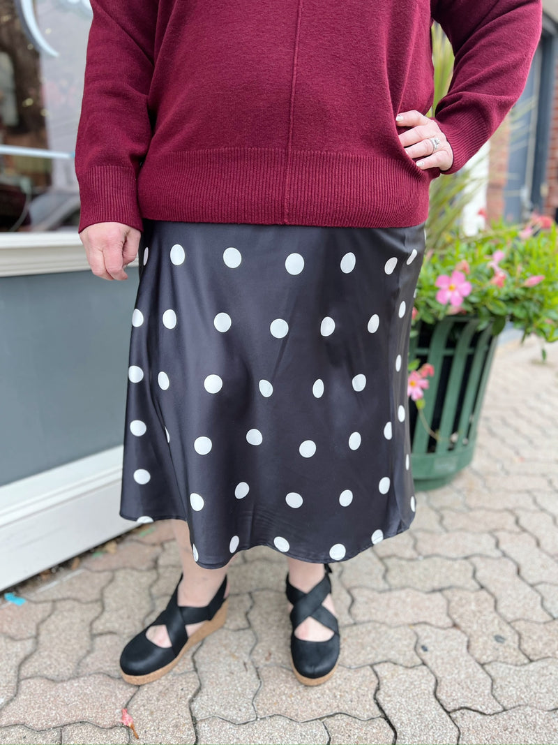 Curvy Black Polka Dot Midi Skirt